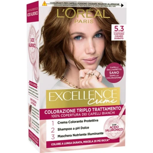 L'OREAL TINTA CAPELLI EXCELLENCE CREME CON ACIDO IALURONICO N.5.3 CASTANO CHIARO DORATO - L'ORÉAL PARIS