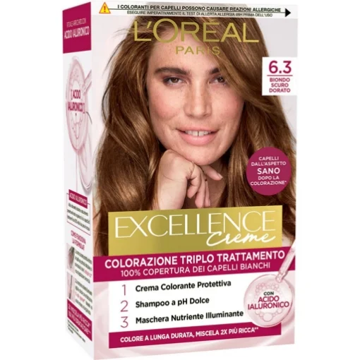 L'OREAL TINTA CAPELLI EXCELLENCE CREME CON ACIDO IALURONICO N.6.3 BIONDO SCURO DORATO - L'ORÉAL PARIS