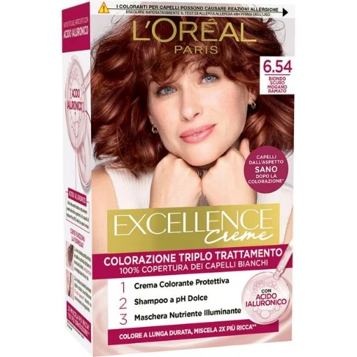 L'OREAL TINTA CAPELLI EXCELLENCE CREME CON ACIDO IALURONICO N.6.54 BIONDO SCURO MOGANO RAMATO - L'ORÉAL PARIS