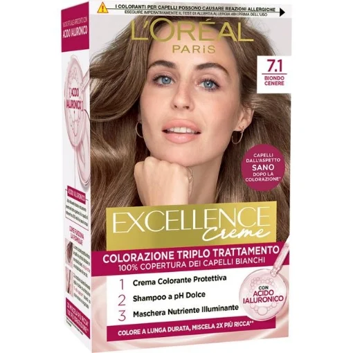 L'OREAL TINTA CAPELLI EXCELLENCE CREME CON ACIDO IALURONICO N.7.1 BIONDO CENERE - L'ORÉAL PARIS