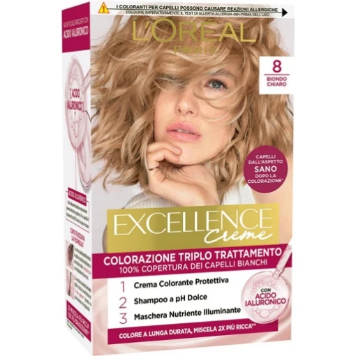 L'OREAL TINTA CAPELLI EXCELLENCE CREME CON ACIDO IALURONICO N.8 BIONDO CHIARO - L'ORÉAL PARIS