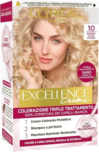 L'OREAL TINTA PER CAPELLI EXCELLENCE CREME COPERTURA DEI CAPELLI BIANCHI 100 % CON ACIDO IALURONICO N.10 BIONDO ULTRA CHIARO - L'ORÉAL PARIS