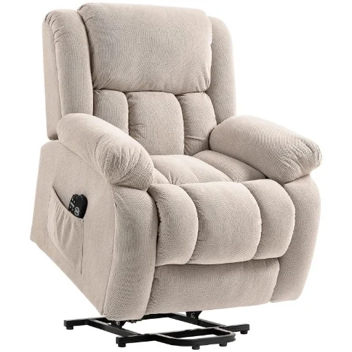 POLTRONA ALZAPERSONA MASSAGGIANTE E RECLINABILE CON 2 TASCHE E TELECOMANDO, 93X104X105 CM, BEIGE - MAURY'S