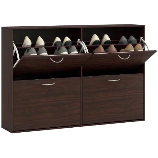 SCARPIERA SALVASPAZIO DA 24 PAIA CON MENSOLE REGOLABILI E 4 CASSETTI IN LEGNO 120X24X81 CM MARRONE - MAURY'S