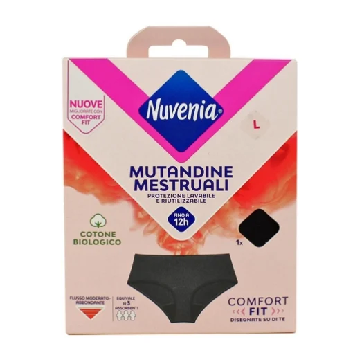 NUVENIA MUTANDE MESTRUALI IN COTONE BIOLOGICO FINO A 12 ORE TAGLIA L NERA