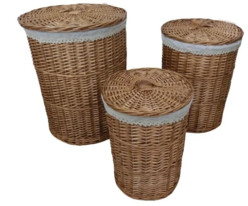 SET DI 3 CESTE PORTA BIANCHERIA TONDE IN VIMINI COLOR MARRONE MISURE: 42X58CM, 36X48CM, 30X40CM - ELLESSE