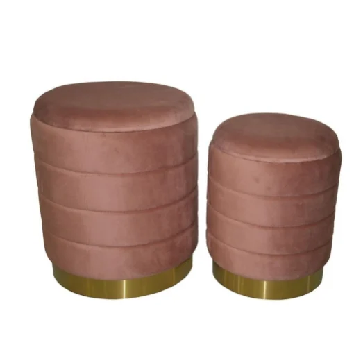 SET 2 POUF CONTENITORI IN VELLUTO ROSA E CON DETTAGLIO IN METALLO COLOR ORO MISURE: 44/38H - ELLESSE