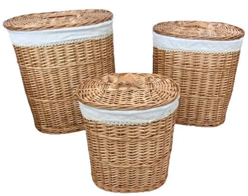 SET DI 3 CESTE PORTA BIANCHERIA OVALI IN VIMINI COLOR MARRONE MISURE: 50X37X56CM, 43X31X48CM, 35X25X40CM - ELLESSE