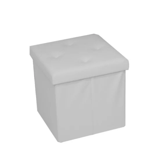 POUF CONTENITORE IN PVC BIANCO CON COPERCHIO EFFETTO TRAPUNTATO MISURE: 38X38X38CM - ELLESSE
