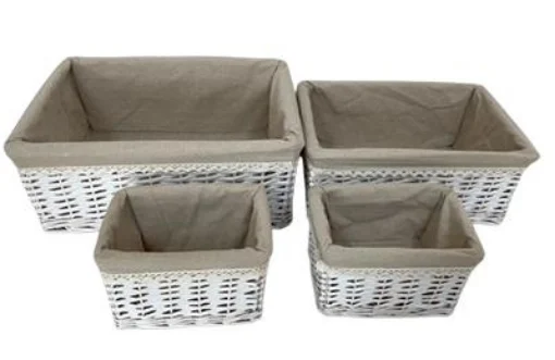 SET DI 4 CESTE PORTA BIANCHERIA RETTANGOLARI IN VIMINI COLOR BIANCO MISURE: 18X14X12CM, 34X24X14CM, 40X30X16CM - ELLESSE