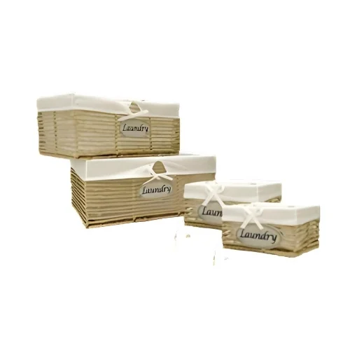 SET DI 4 CESTE PORTA BIANCHERIA RETTANGOLARI IN VIMINI CON SCRITTA SUL DAVANTI LAUNDRY MISURE: 40X31X20CM, 35X25X18CM, 30X20X16CM, 25X25X14CM - ELLESSE