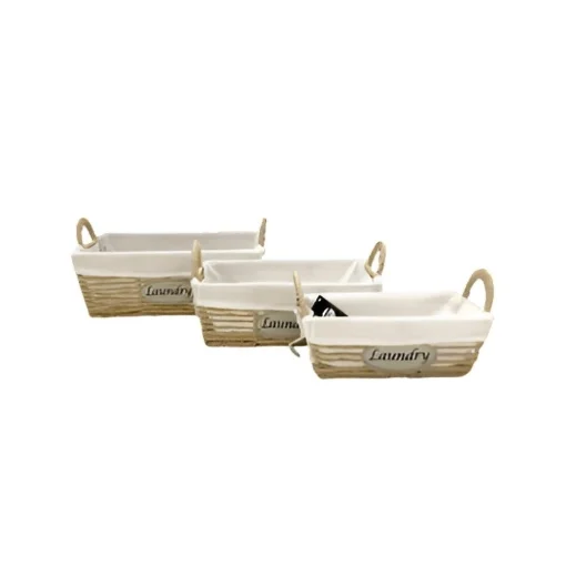 SET DI 3 CESTE PORTA BIANCHERIA RETTANGOLARI IN VIMINI CON SCRITTA SUL DAVANTI LAUNDRY MISURE: 42X31X28CM, 37X26X26CM, 31X21X22CM - ELLESSE