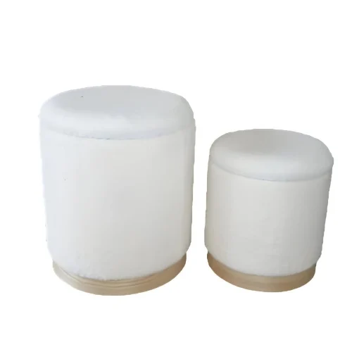SET 2 POUF CONTENITORI IN TESSUTO BOUCLE' BIANCO E CON DETTAGLIO IN LEGNO MISURE: 44/34H - ELLESSE