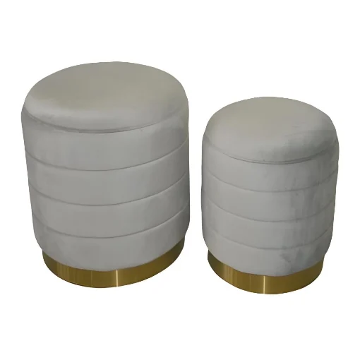 SET 2 POUF CONTENITORI IN VELLUTO GRIGIO E CON DETTAGLIO IN METALLO COLOR ORO MISURE: 44/38H - ELLESSE