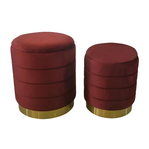 SET 2 POUF CONTENITORI IN VELLUTO BORDEAUX E CON DETTAGLIO IN METALLO COLOR ORO MISURE: 44/38H - ELLESSE