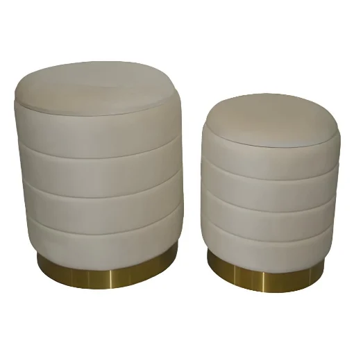 SET 2 POUF CONTENITORI IN VELLUTO BEIGE E CON DETTAGLIO IN METALLO COLOR ORO MISURE: 44/38H - ELLESSE