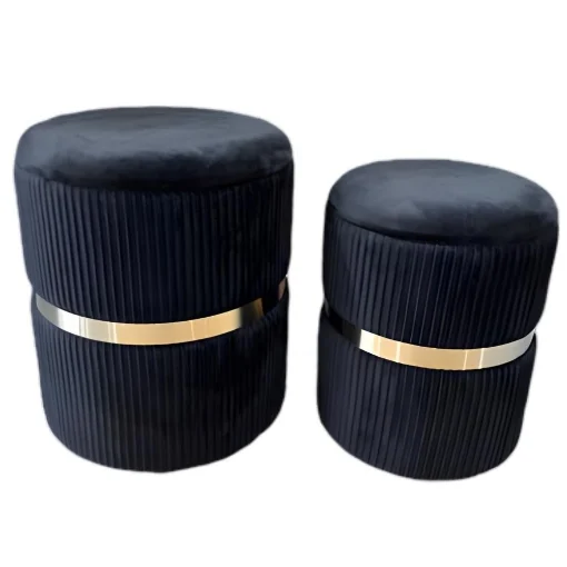 SET 2 POUF CONTENITORI IN VELLUTO NERO CON DETTAGLIO COLOR ORO MISURE: 44/38H - ELLESSE