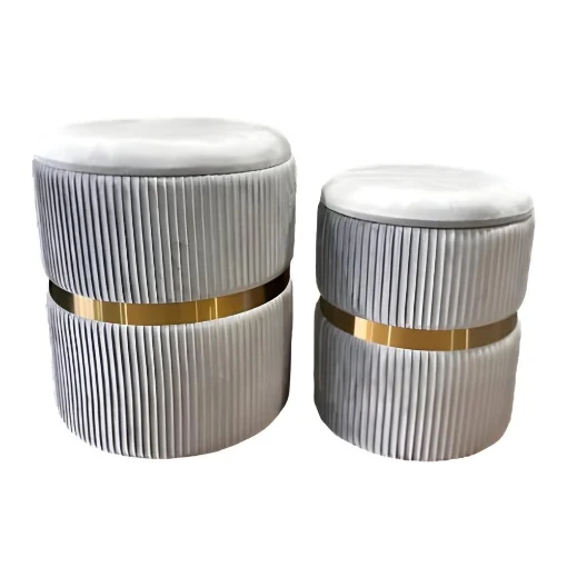 SET 2 POUF CONTENITORI IN VELLUTO GRIGIO CON DETTAGLIO COLOR ORO MISURE: 44/38H - ELLESSE