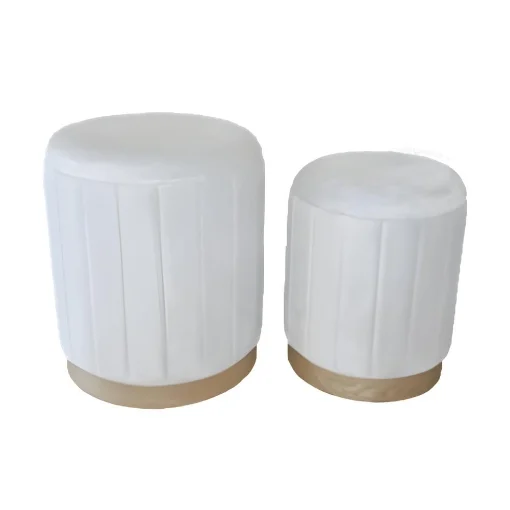 SET 2 POUF CONTENITORI IN VELLUTO BIANCO CON DETTAGLIO IN LEGNO MISURE: 44/38H - ELLESSE