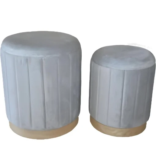 SET 2 POUF CONTENITORI IN VELLUTO GRIGIO CON DETTAGLIO IN LEGNO MISURE: 44/38H - ELLESSE
