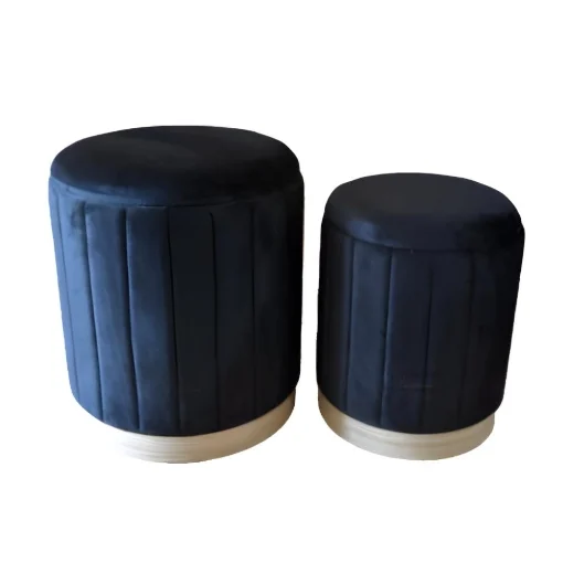 SET 2 POUF CONTENITORI IN VELLUTO NERO CON DETTAGLIO IN LEGNO MISURE: 44/38H - ELLESSE