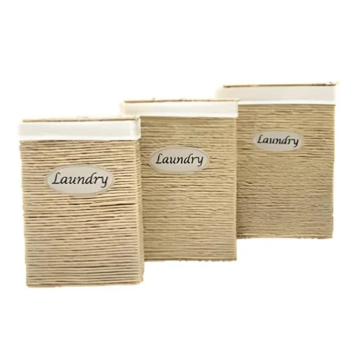 SET DI 3 CESTE PORTA BIANCHERIA RETTANGOLARI IN VIMINI CON SCRITTA SUL DAVANTI LAUNDRY MISURE: 40X30X54CM, 35X25X49CM, 40X20X44CM - ELLESSE