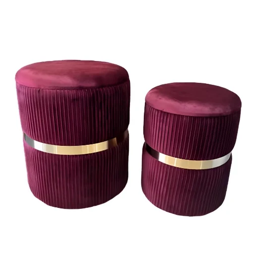 SET 2 POUF CONTENITORI IN VELLUTO BORDEAUX CON DETTAGLIO COLOR ORO MISURE: 44/38H - ELLESSE