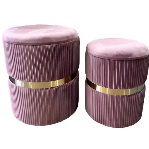 SET 2 POUF CONTENITORI IN VELLUTO ROSA CON DETTAGLIO COLOR ORO MISURE: 44/38H - ELLESSE