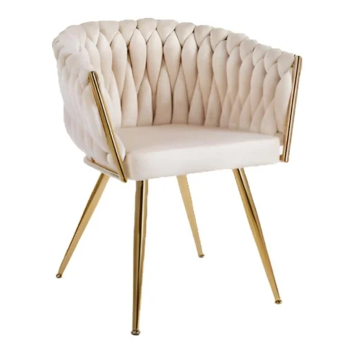 POLTRONA IN VELLUTO BEIGE CON STRUTTURA E PIEDI IN METALLO COLOR ORO DIMENSIONI 44X65X79 CM - ELLESSE