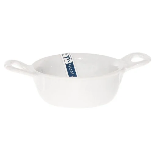 CASSERUOLA TONDA IN PORCELLANA BIANCA CON 2 MANICI ADATTA PER FORNO , Ø 16 CM OKX - MERCURY