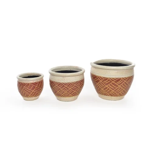 SET 3 DI VASI CACHEPOT REALIZZATI IN CERAMICA BICOLORE EFFETTO GRAFFI - D.15.2XH.20.3, 20.3X30.5, 25.4X38 D.38XH.25.4CM