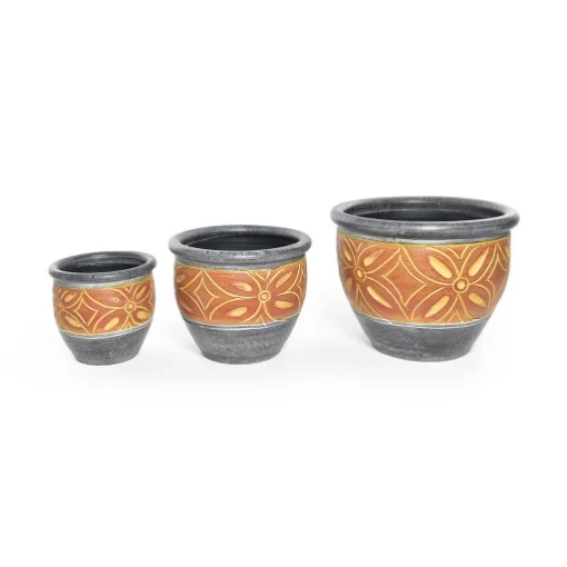 SET 3 DI VASI CACHEPOT REALIZZATI IN CERAMICA BICOLORE EFFETTO FLOREALE D.15.2XH.20.3, 20.3X30.5, 25.4X38 D.38XH.25.4CM - MERCURY