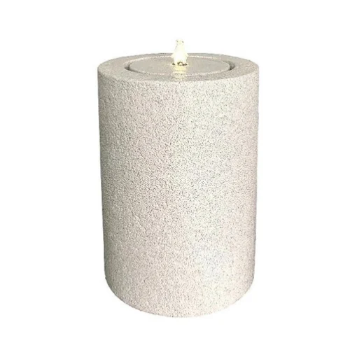 FONTANA DA ESTERNO BASE TONDA CON LUCI EFFETO CEMENTO COLOR BIANCO EFFETTO SPATOLATO CON POMPA INTEGRATA DECORAZIONE DA GIARDINO DI DESIGN - Ø 32 X H.46 CM
