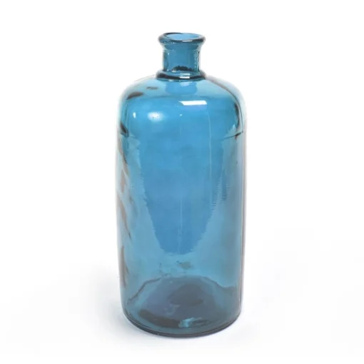 VASO A FORMA DI BOTTIGLIA IN VETRO LAVORATO COLORAZIONE BLU DA APPOGGIO DI DESIGN DIMENSIONE 19H X 42 CM - MERCURY