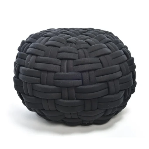 POUF DA ARREDO NERO FORMA SFERICA IN POLIESTERE EFFETTO INTRECCIATO DIMENSIONI 48 X 48 X 35 CM - MERCURY