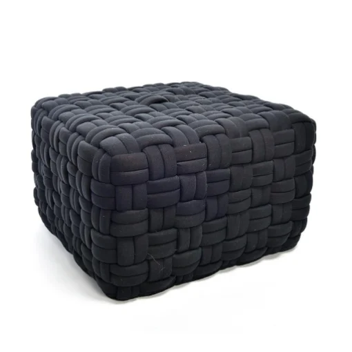 POUF DA ARREDO NERO FORMA QUADRATA IN POLIESTERE EFFETTO INTRECCIATO DIMENSIONI 45 X 45 X 30 CM - MERCURY