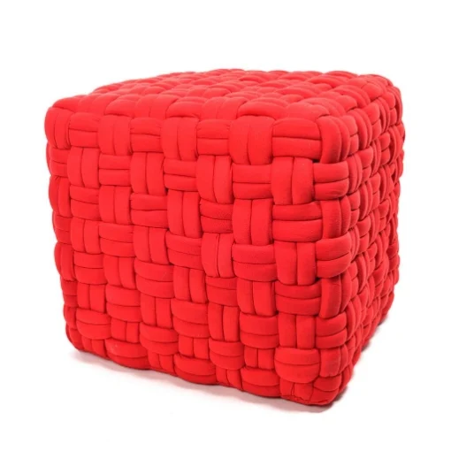 POUF DA ARREDO ROSSO FORMA QUADRATA IN POLIESTERE EFFETTO INTRECCIATO DIMENSIONI 43 X 43 X 40 CM - MERCURY