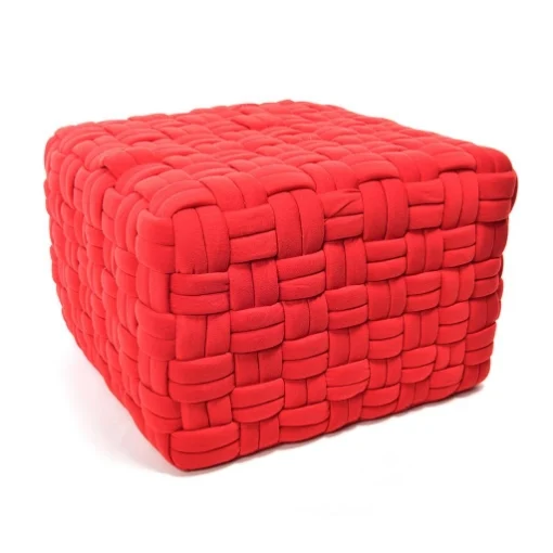 POUF DA ARREDO ROSSO FORMA QUADRATA IN POLIESTERE EFFETTO INTRECCIATO DIMENSIONI 45 X 45 X 30 CM OKX - MERCURY