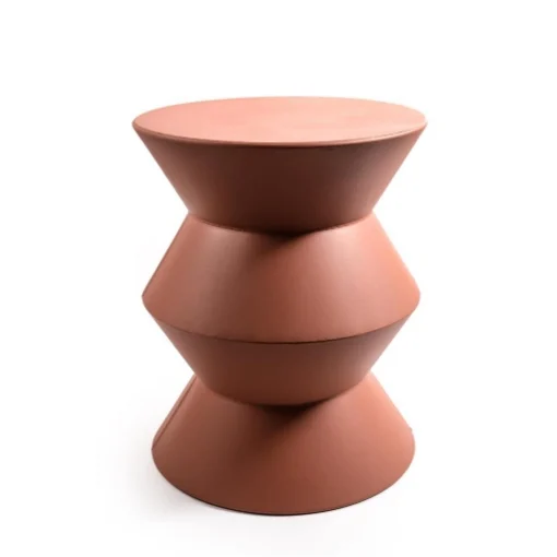 TAVOLINO DA ARREDO INTERNO ESTERNO BASE TONDA IN METALLO COLORE TERRACOTTA DI DESIGN Ø 48 X H.61 CM - MERCURY