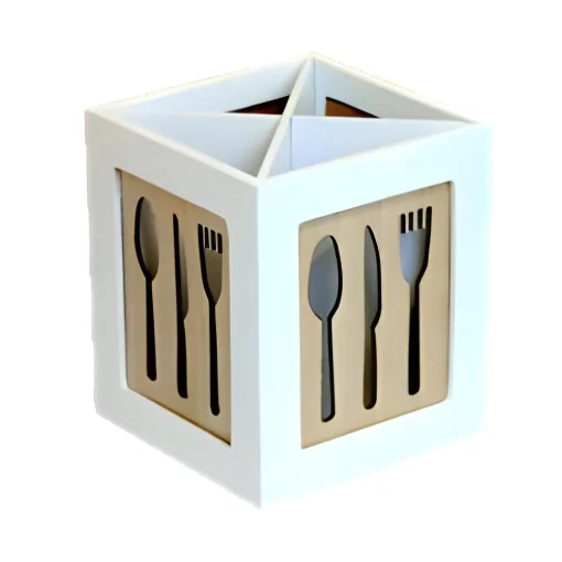 PORTA POSATE QUADRATO IN LEGNO BIANCO E ROVERE CON 4 SCOMPARTI E DECORO FORATO DIMENSIONI 12X12X14 CM - ELLESSE