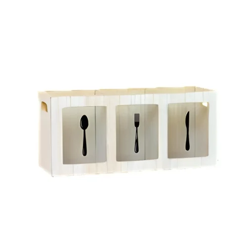PORTA POSATE RETTANGOLARE IN LEGNO DECORATO CON 3 SCOMPARTI COLORE ROVERE DIMENSIONI 29X10X13 CM - ELLESSE