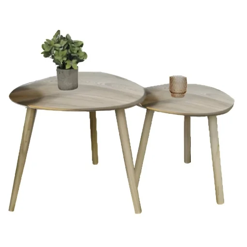 SET DI 2 TAVOLINI CON PIEDI IN LEGNO CHIARO E TOP IN MDF EFFETTO LEGNO CHIARO MISURE: 39X40CM, 48X45CM - ELLESSE