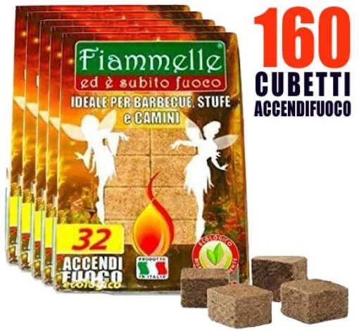 160 CUBETTI ACCENDIFUOCO ECOLOGICO PER CAMINO STUFA E BARBECUE - MAURY'S