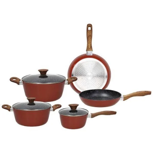 TOGNANA RUSTIC STONE SET PENTOLE E PADELLE ANTIADERENTE IN ALLUMINIO 8PZ - COLORE ROSSO