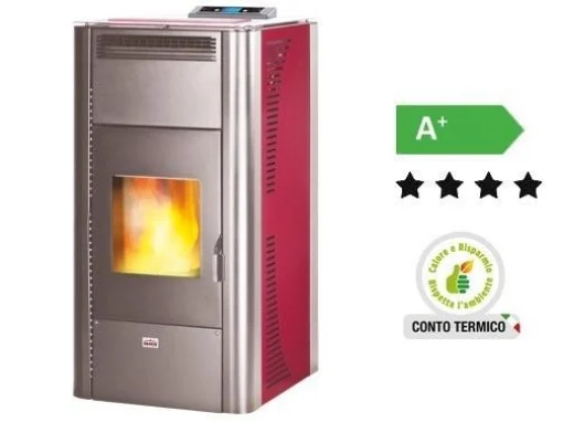 TERMOSTUFA A PELLET QUEEN IDRO COLORE BORDEAUX 21,96 KW - MAURY'S