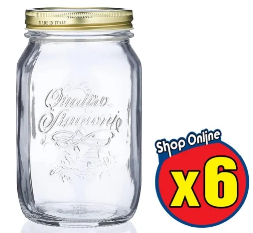 6 BARATTOLI 1000 CC QUATTRO STAGIONI BORMIOLI VASO PER CONSERVE CON TAPPI 86 MM - MAURY'S