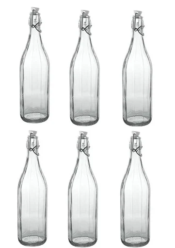 SET 6 BOTTIGLIE MILLY DA 1 LT IN VETRO CON TAPPO A CHIUSURA ERMETICA ALIMENTARE - CERVE
