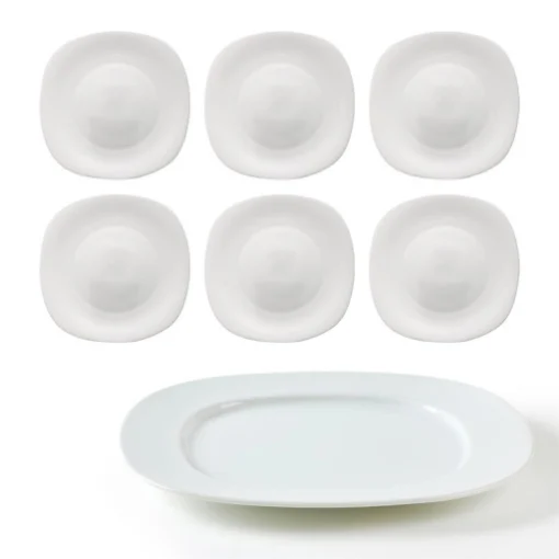 SET DA SEI PIATTI PIANI LINEA PARMA ROCCO BORMIOLI IN OPALGLASS BIANCO QUADRATO 27 CM - BORMIOLI ROCCO