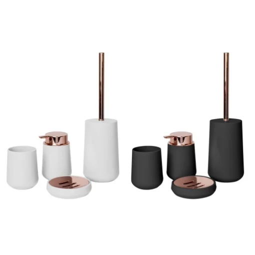 SET DA BAGNO IN BAMBOO PINK GOLD 4 PEZZI DOSA SAPONE PORTA SAPONETTA SCOPINO PORTA SPAZZOLINI COLORAZIONI ASSORTITE - MAURY'S