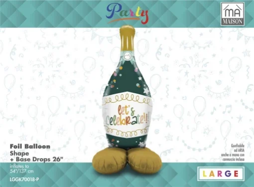 MA MAISON MYLAR PALLONCINO "XL CELEBRATE BOTTLE" + BASE 137X54 CM CANNUCCIA INCLUSA - MAURY'S